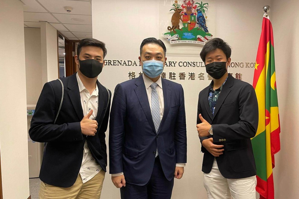 The founders of Consulate Review, Nicholas Yee (left) and David Kim (right), with Johnny Hon, the honorary consul of Grenada in Hong Kong. Photo: Handout