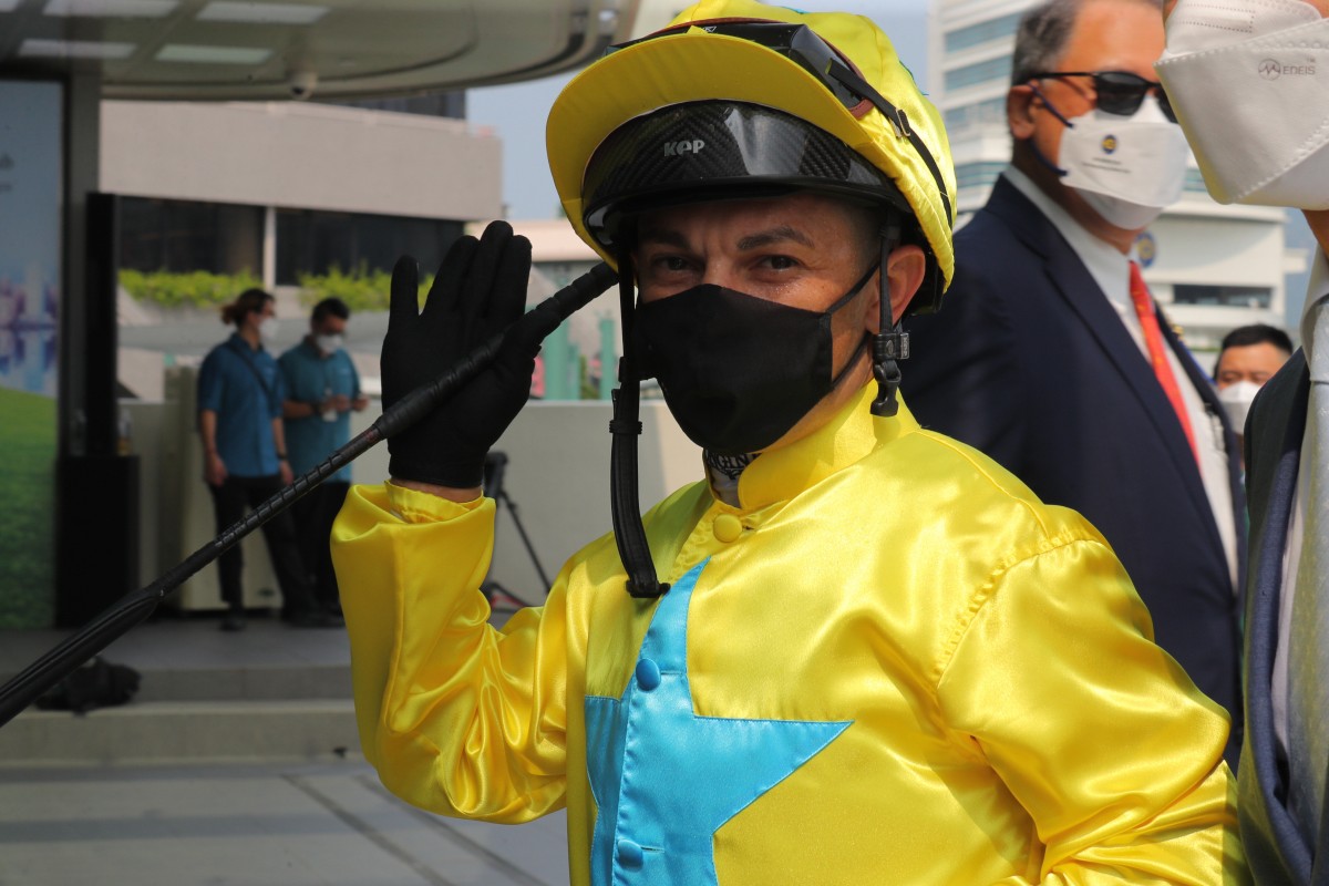 Silvestre de Sousa enjoys Lucky Sweynesse’s victory on the weekend. Photos: Kenneth Chan