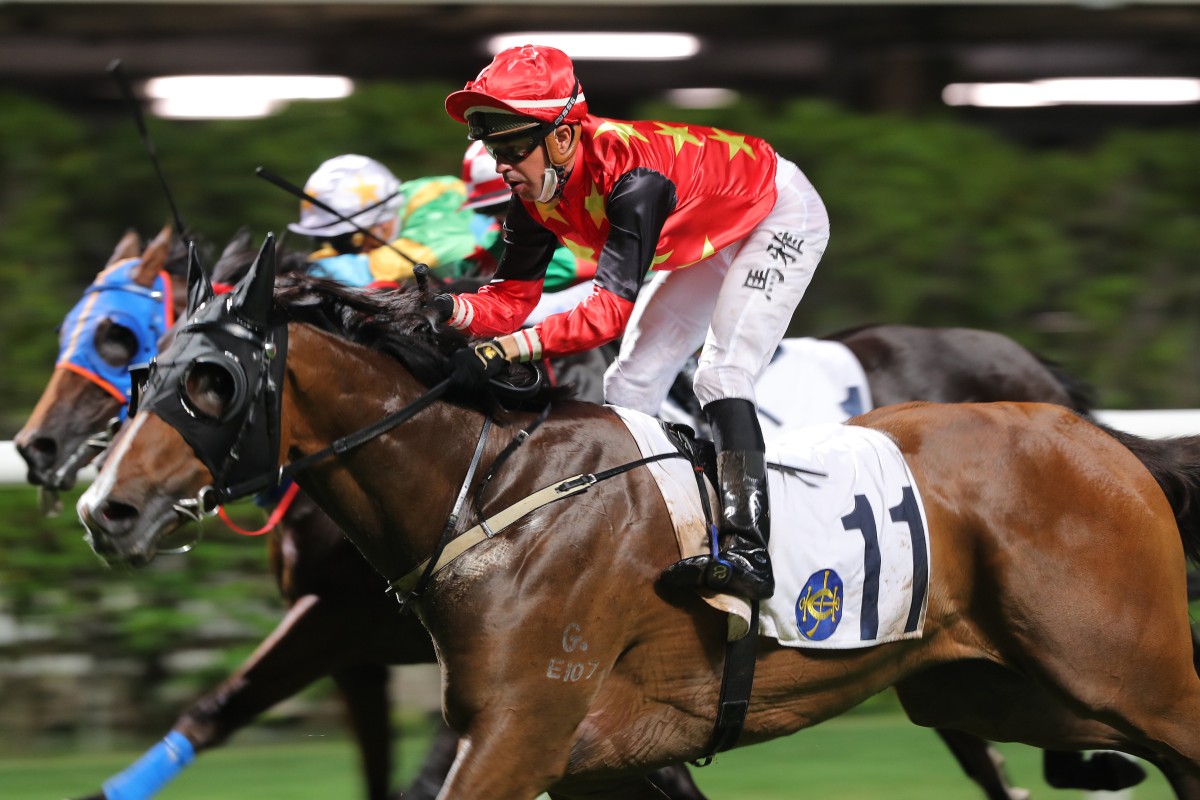 Cordyceps One and Ruan Maia post the second of their consecutive Happy Valley wins as a combination in June. Photos: Kenneth Chan