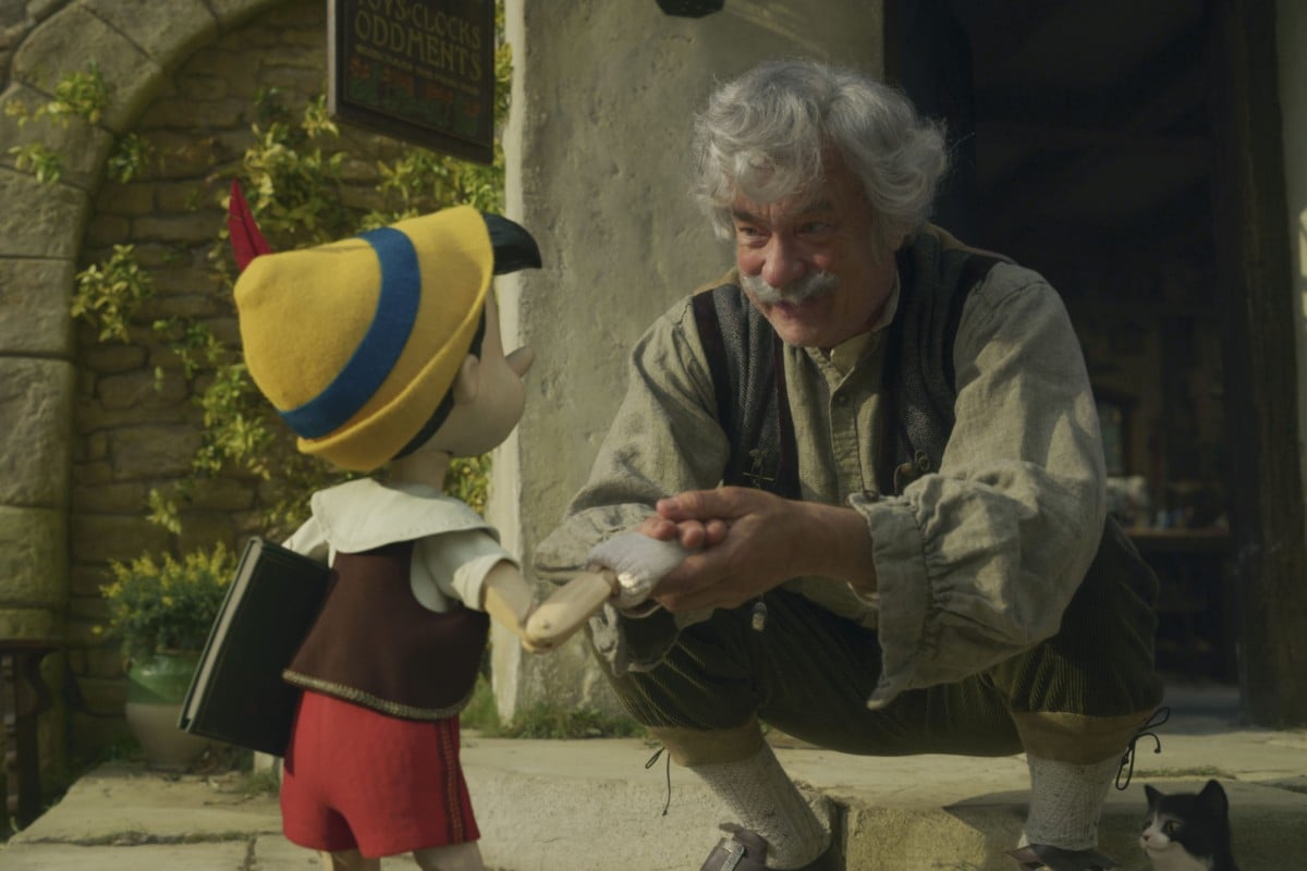 Pinocchio is voiced by Benjamin Evan Ainsworth, and Tom Hanks plays Geppetto in Disney’s live-action film, Pinocchio. Photo: AP