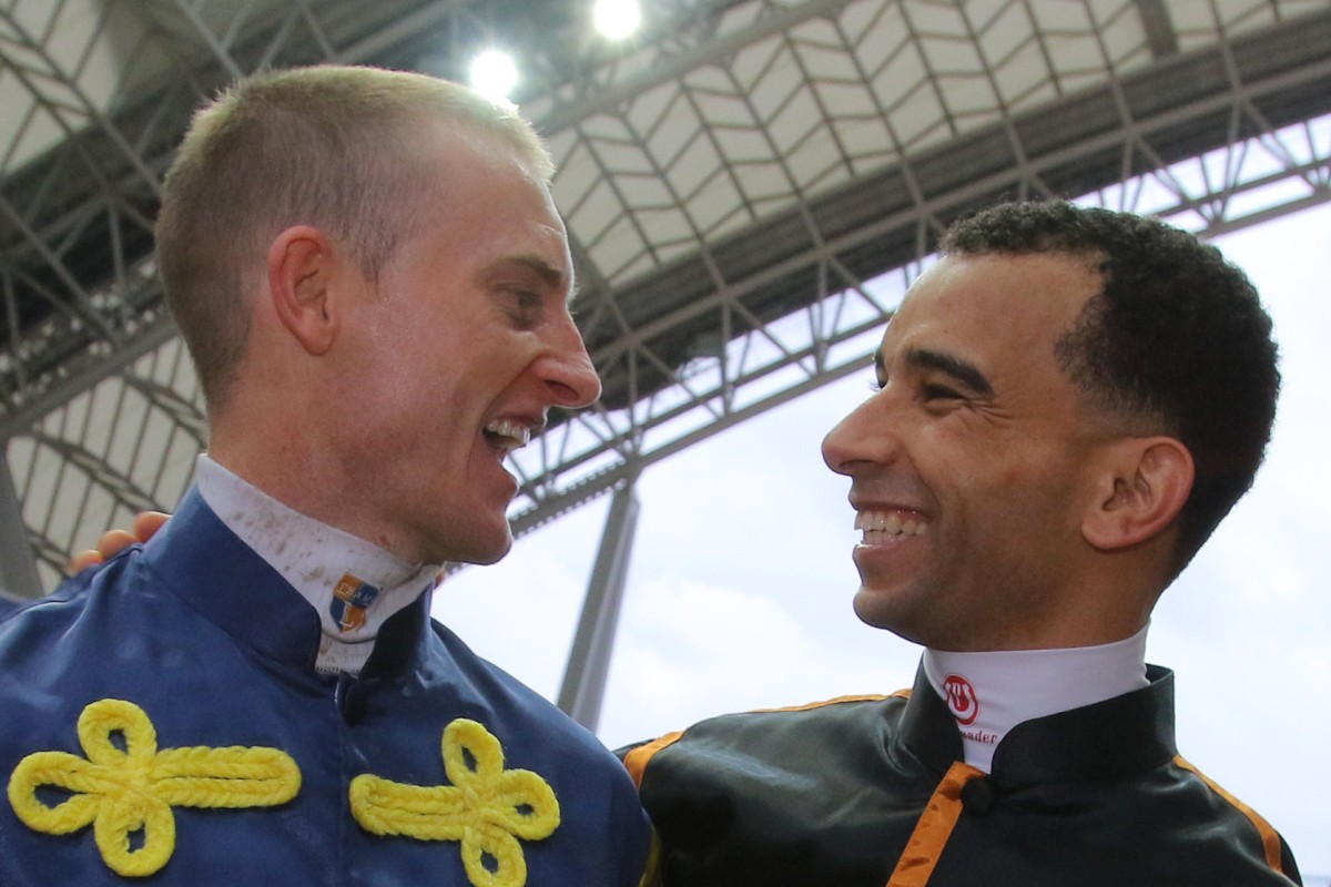 Zac Purton (left) aims to either equal or eclipse the record of 170 winners in a Hong Kong season Joao Moreira (right) set in 2016-17. Photos: Kenneth Chan