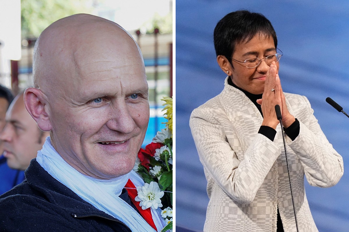 Belarusian human rights activist Ales Bialiatski (left) won this year’s Nobel Peace Prize. He joins the ranks of previous recipients such as Maria Ressa (right), a prominent Filipino journalist and last’s year’s winner. Photo: Reuters/AP