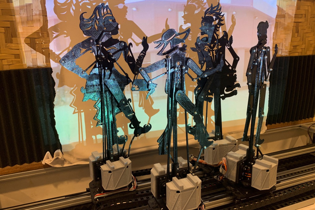 Puppets of animatronic “wayang kulit” or shadow puppetry displayed during a performance at Penang, Malaysia. Photo: Reuters