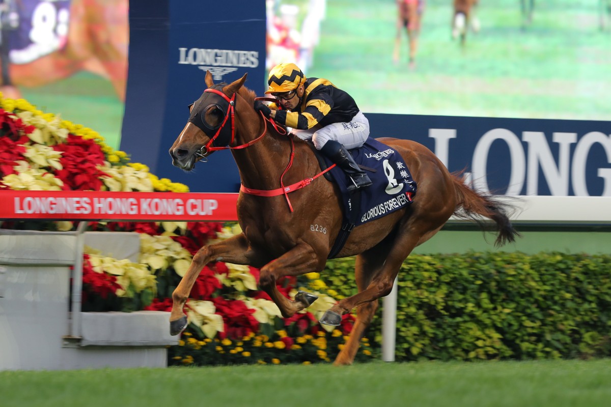 Glorious Forever wins the 2018 Group One Hong Kong Cup five weeks after placing second in the Group Three Ladies’ Purse. Photo: Kenneth Chan