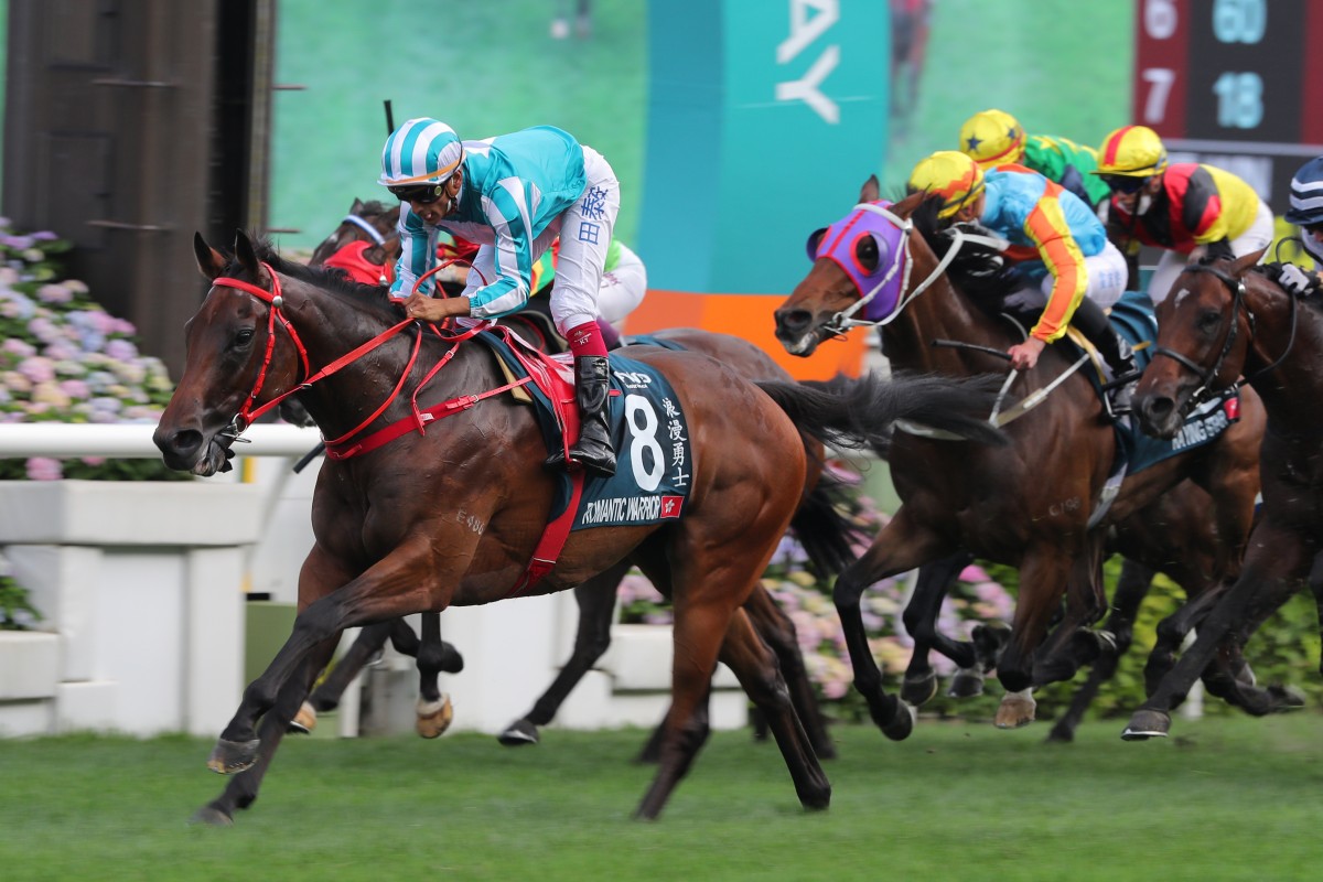 Romantic Warrior wins the QE II Cup under Karis Teetan. Photos: Kenneth Chan