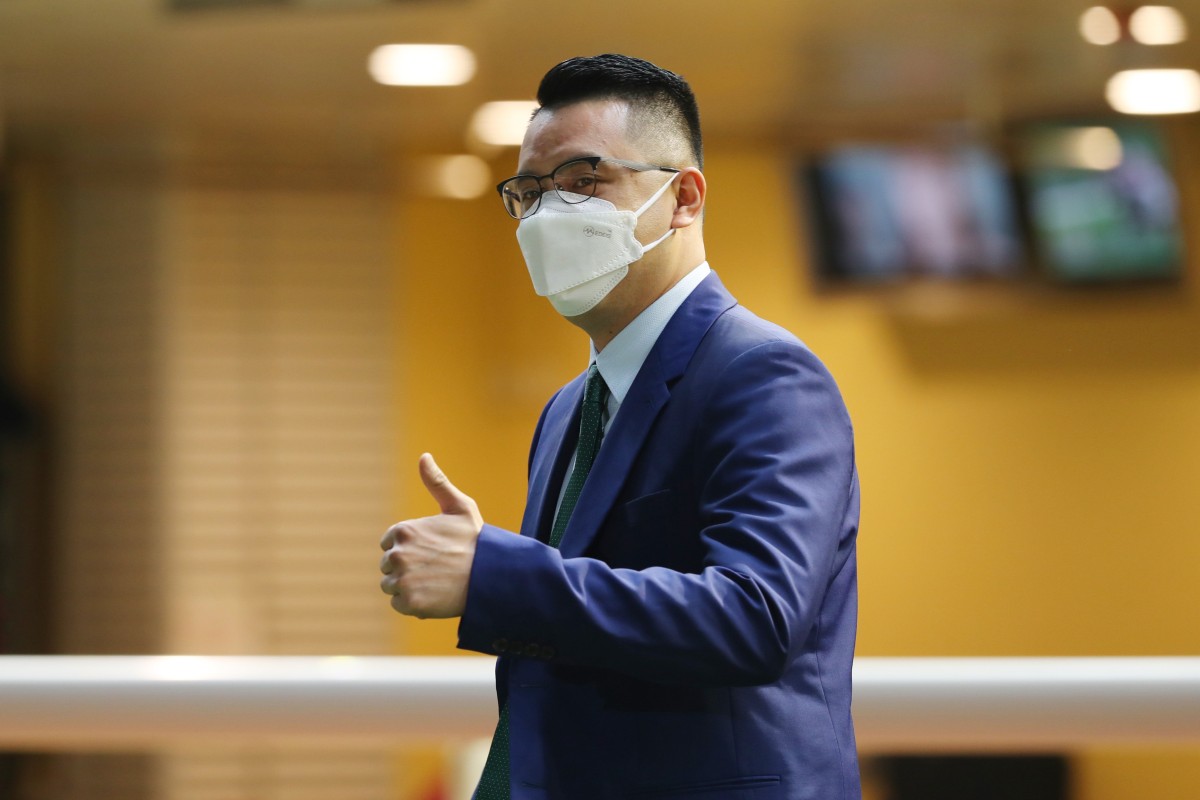 First-year trainer Pierre Ng celebrates a winner. Photos: Kenneth Chan