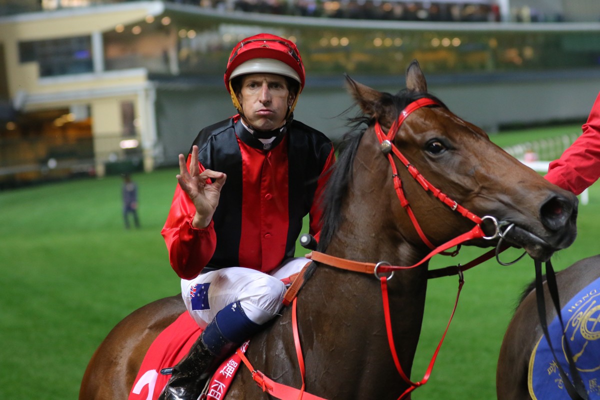 Hugh Bowman after winning aboard Country Star at Happy Valley in 2018. Photos: Kenneth Chan
