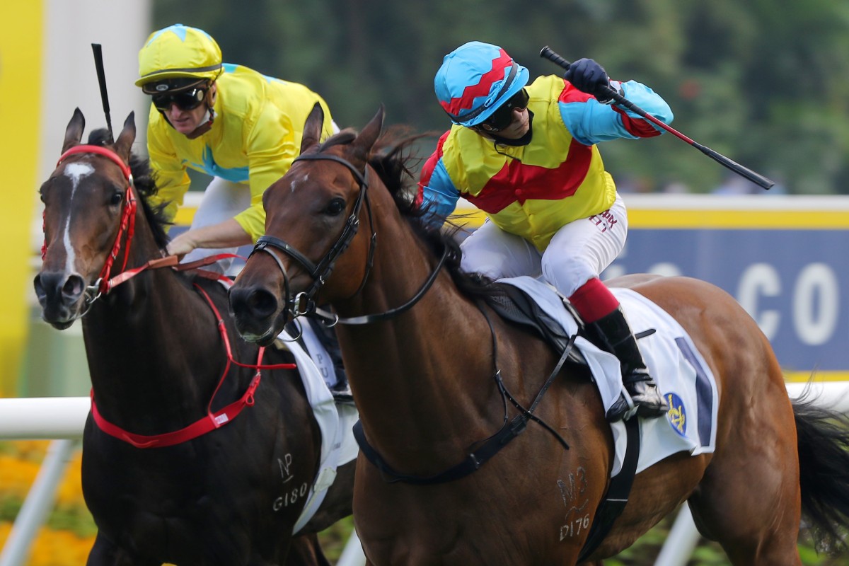 Alexis Badel salutes aboard Group Two Premier Bowl (1,200m) winner Wellington at Sha Tin on October 23. Photos: Kenneth Chan