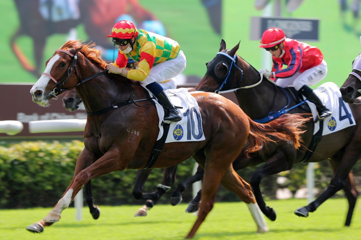 Mickael Barzalona wins aboard Mighty Stride at Sha Tin last month. Photo: Kenneth Chan