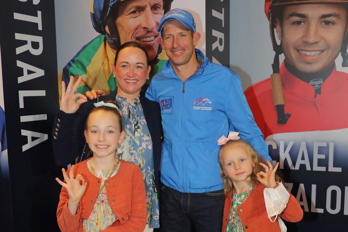 Hugh Bowman and his family attend the International Jockeys’ Championship media conference at the Hong Kong Palace Museum on December 5. Photo: Kenneth Chan