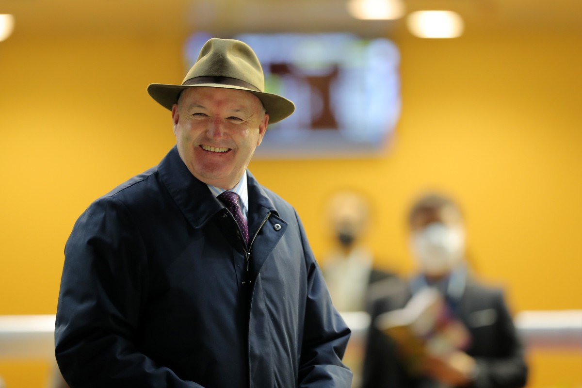 David Hayes celebrates Lean Hero’s Class Four win at Happy Valley on Wednesday. Photo: Kenneth Chan