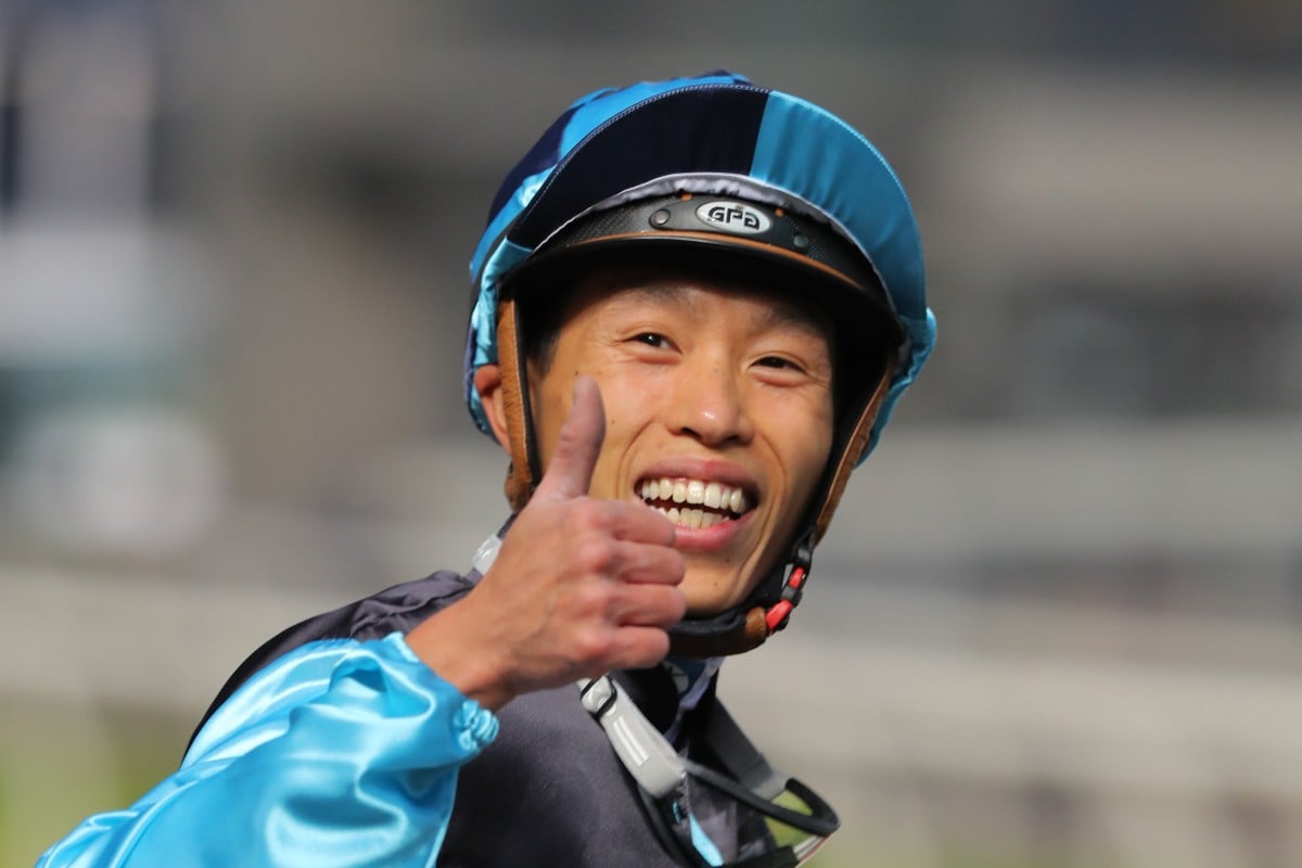 Vincent Ho celebrates Super Sunny Sing’’s win that brought up his Sha Tin four-timer on New Year’s Day. Photo: Kenneth Chan