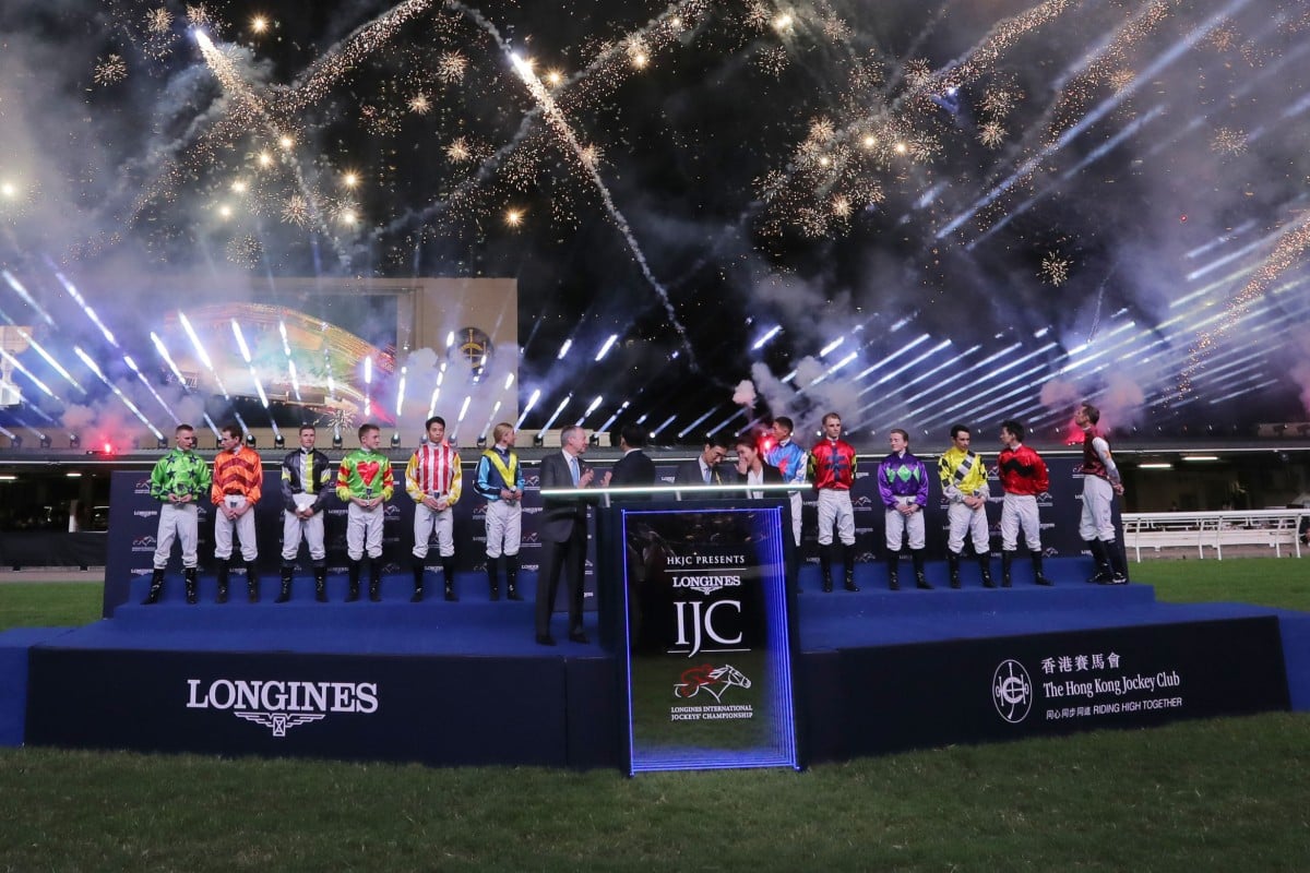 Fireworks go off during the International Jockeys’ Championship opening ceremony at Happy Valley on December 7. Photos: Kenneth Chan