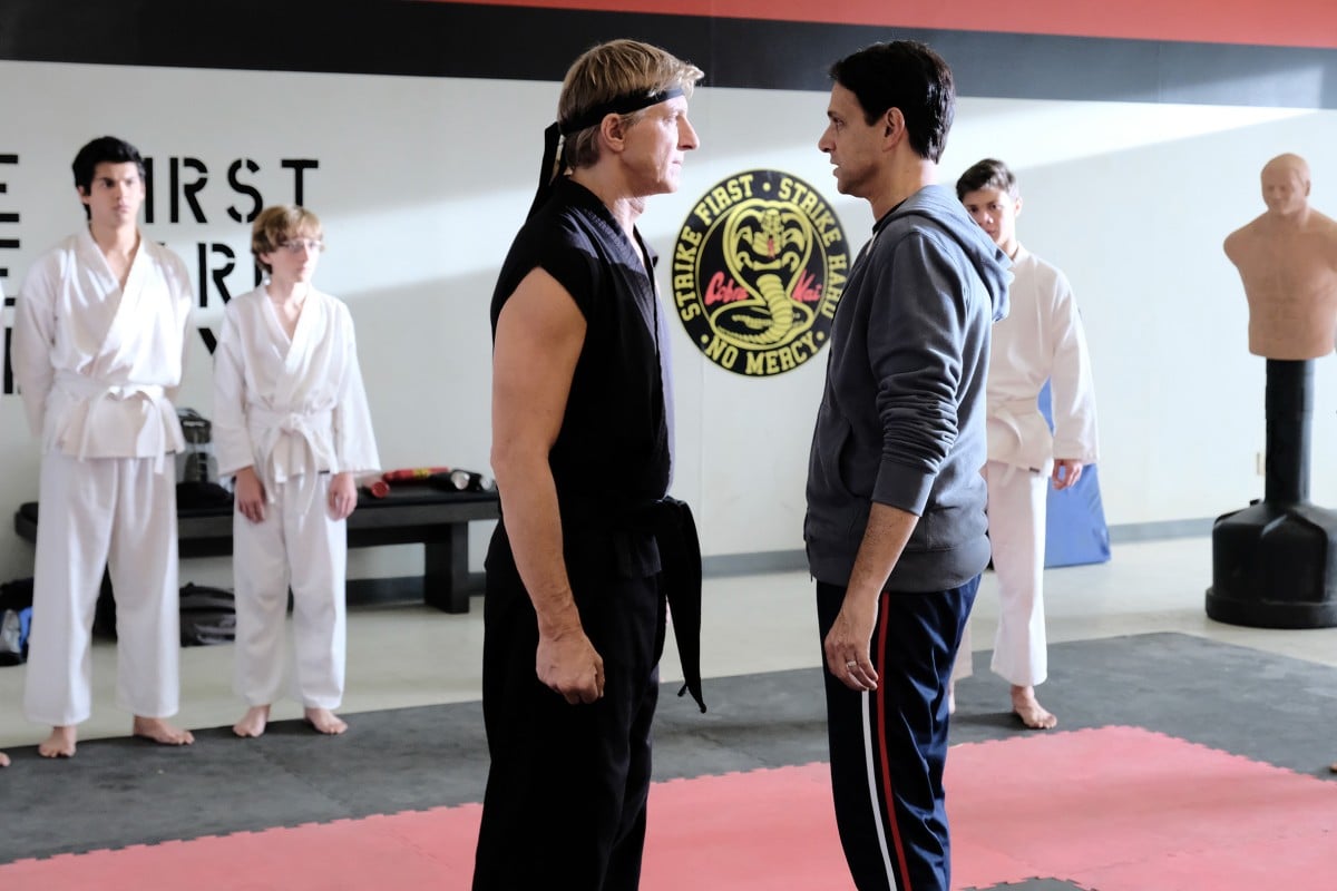 William Zabka and Ralph Macchio in the second season of “Cobra Kai”. The series picked up the story of “The Karate Kid” three decades later. Photo: YouTube