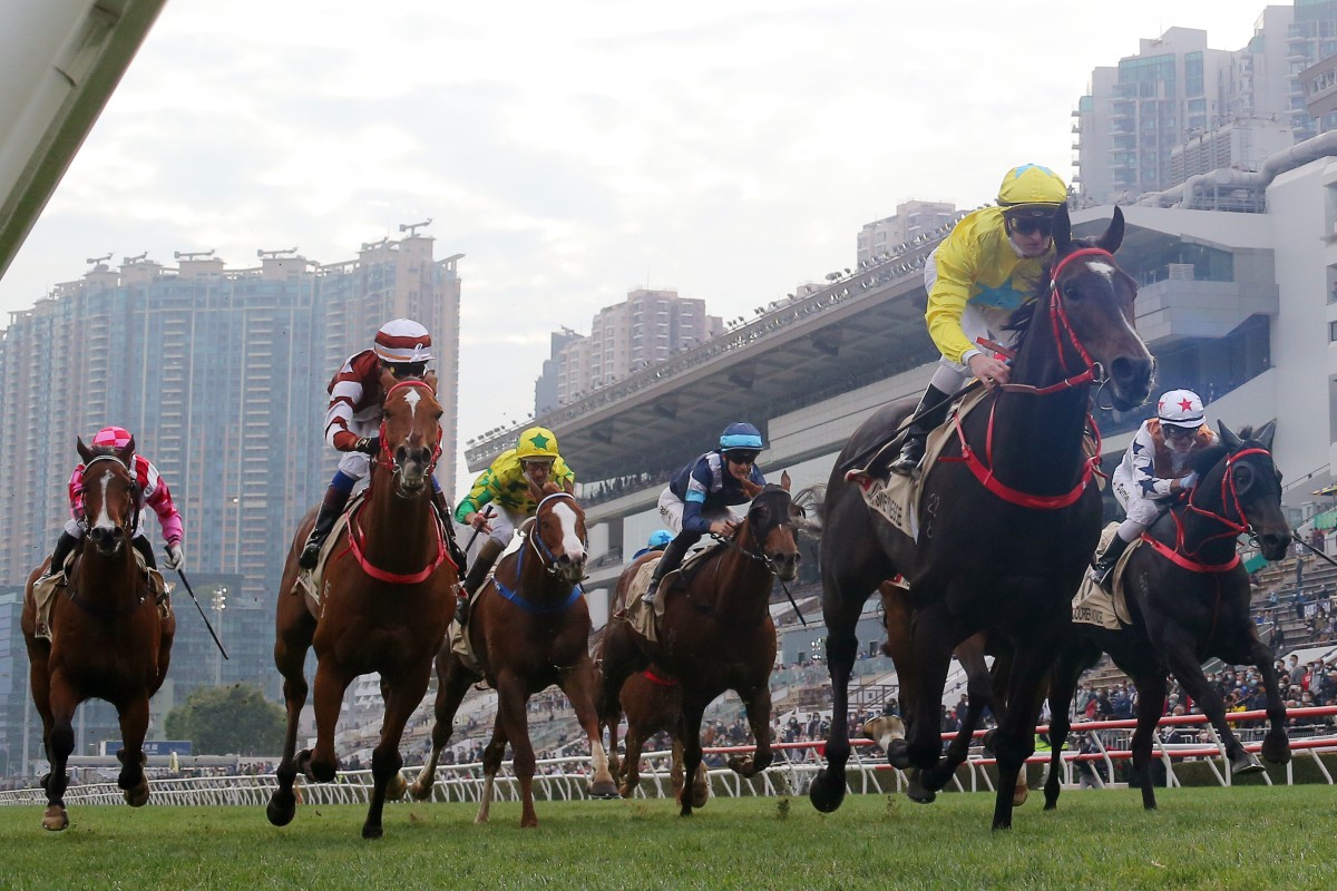 Lucky Sweynesse wins the Group One Centenary Sprint Cup (1,200m) under Zac Purton at Sha Tin on Sunday. Photos: Kenneth Chan