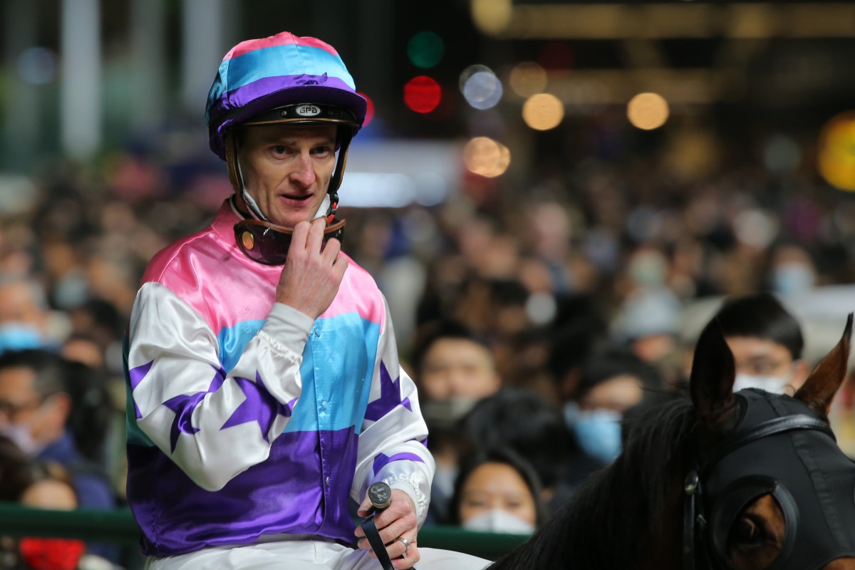 Zac Purton after winning aboard Flying On The Turf at Happy Valley on Wednesday. Photos: Kenneth Chan