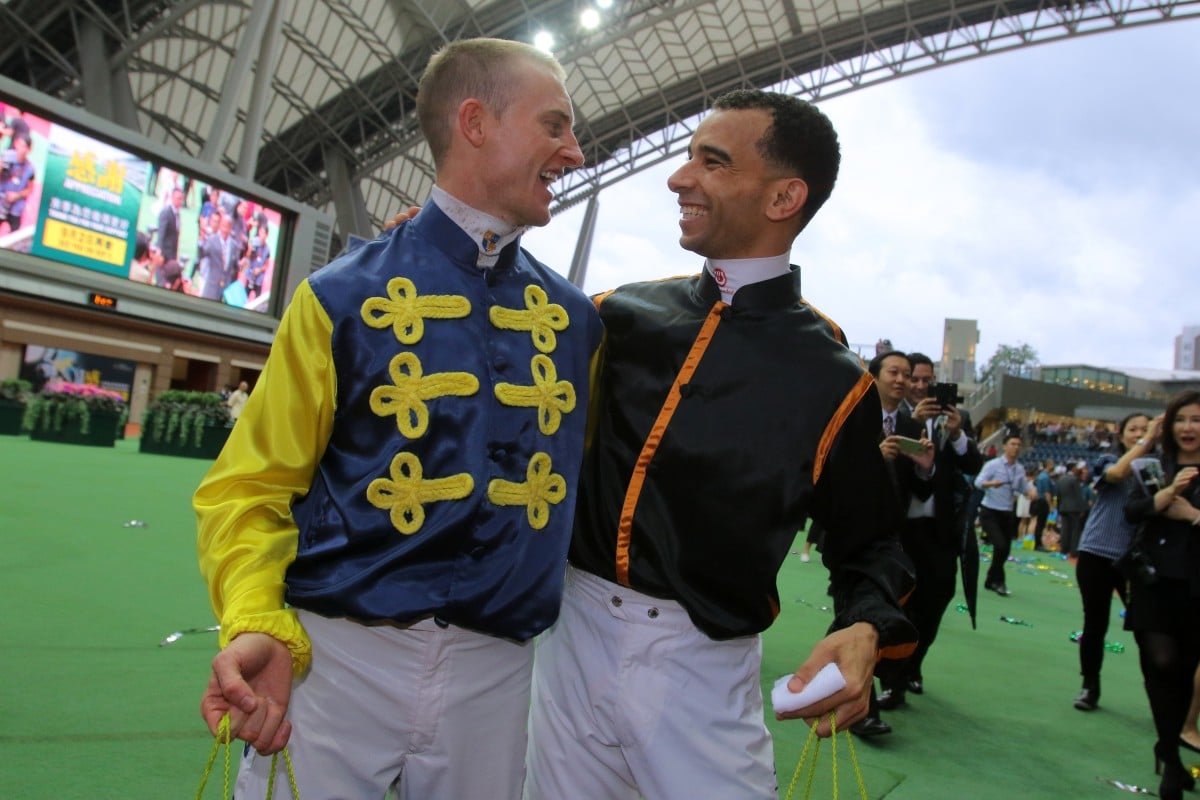 Zac Purton and Joao Moreira at Sha Tin in July 2018. Photo: Kenneth Chan
                        