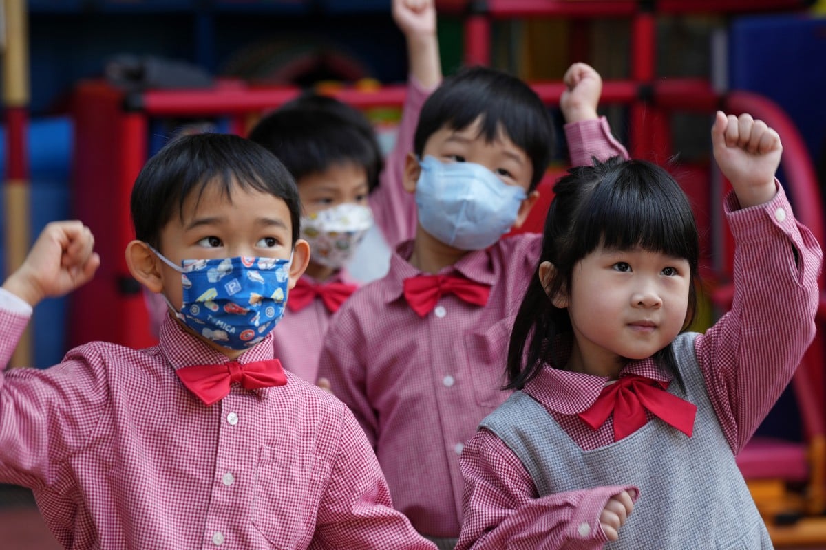 Students had their first mask-free school day in almost three years, but some children – and parents – aren’t ready to take them off just yet. Photo: Elson Li