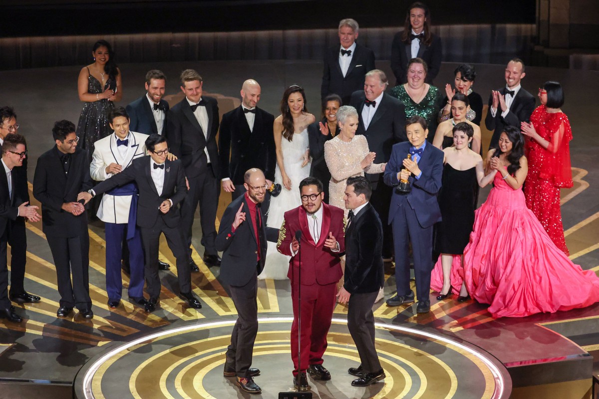 “Everything Everywhere All at Once” won the award for best picture during the 95th Academy Awards at the Dolby Theatre on Sunday, March 12, 2023. Photo: TNS