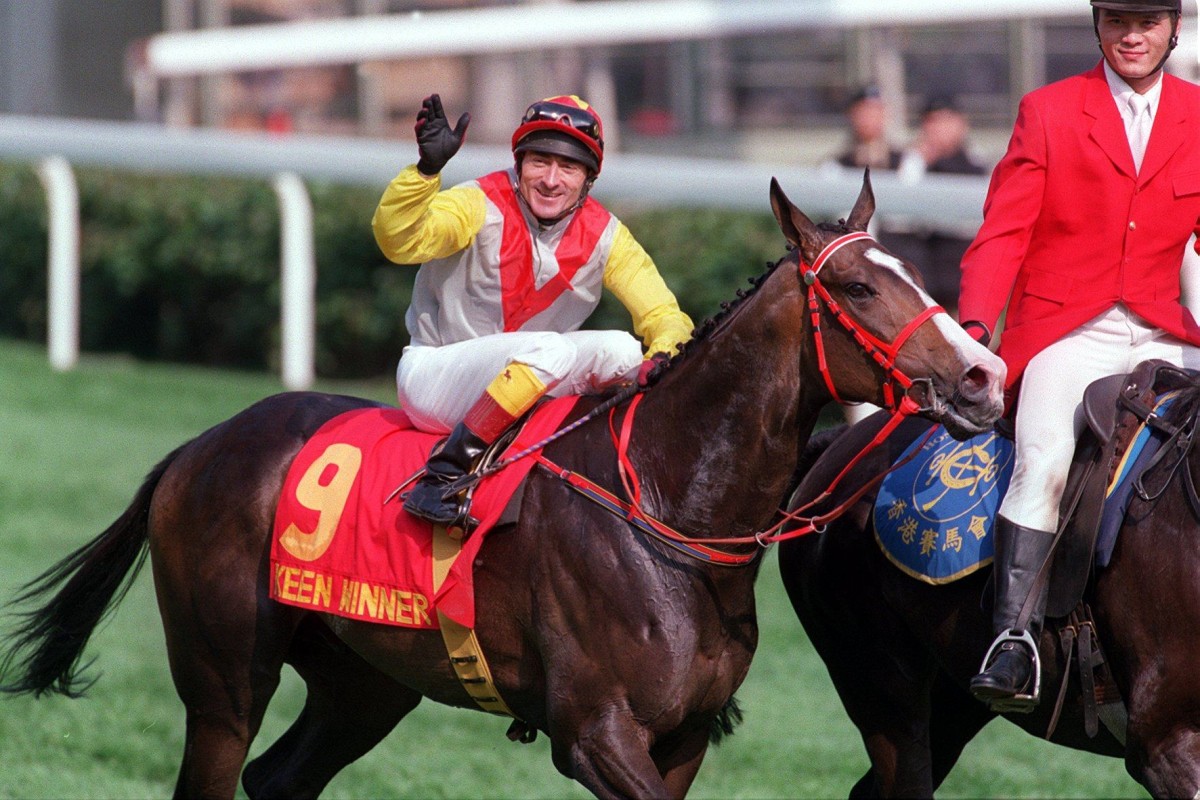 Robbie Fradd receives the acclaim of the Sha Tin crowd aboard 2000 Hong Kong Derby champion Keen Winner. Photo: Robert Ng