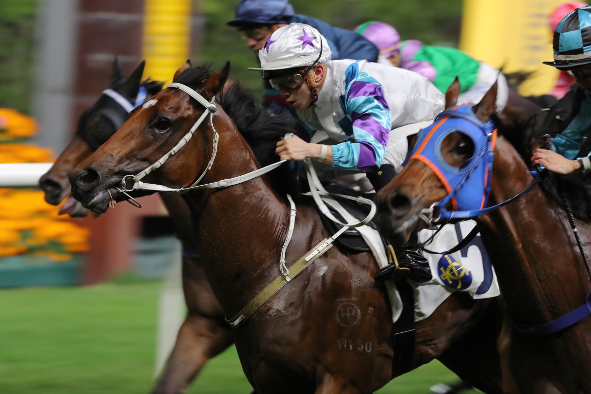 Atomic Energy wins Wednesday’s Class Four Elgin Handicap (1,000m) and ends Angus Chung’s four-month wait for his second Happy Valley victory. Photo: Kenneth Chan