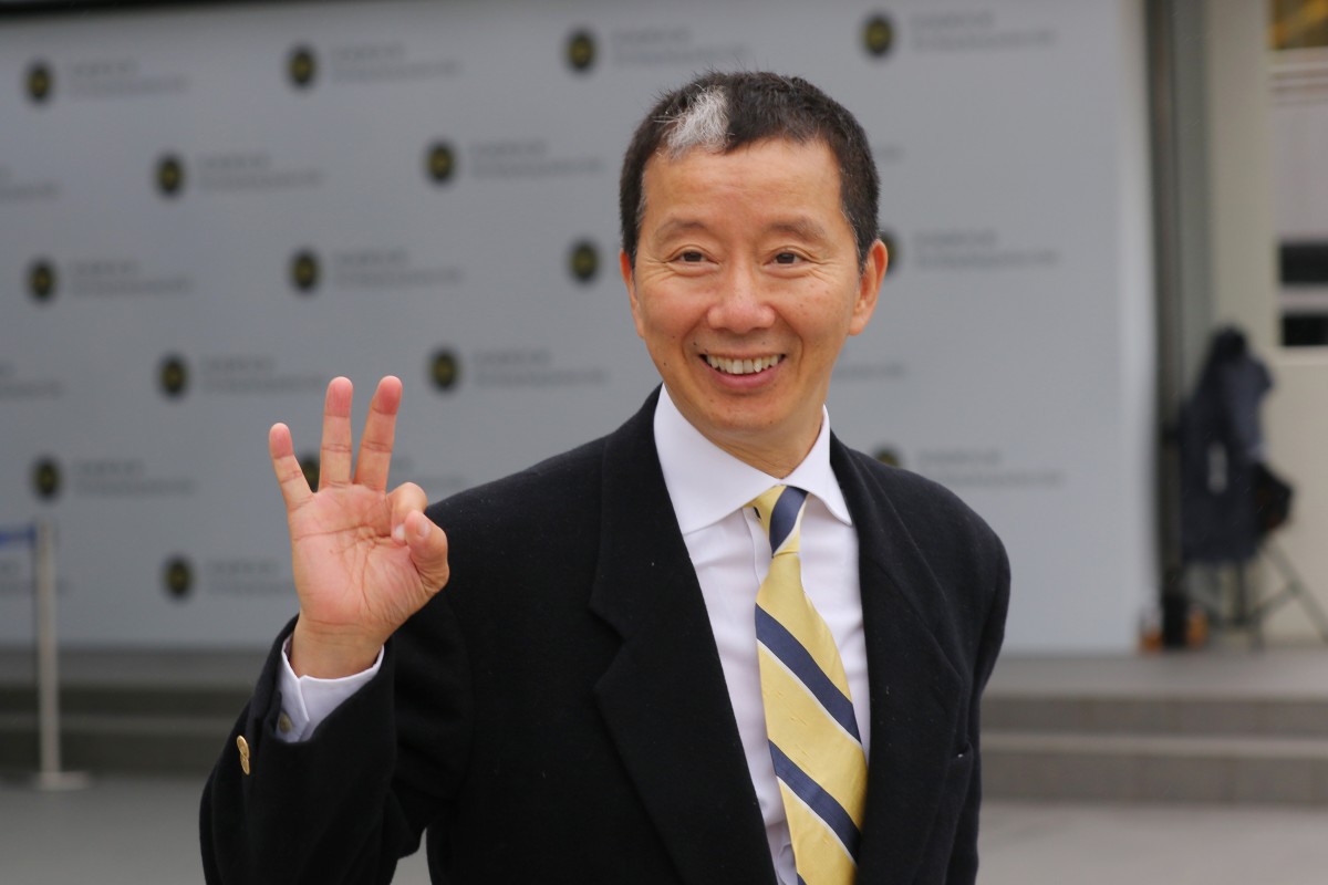 Easy Snip’s trainer, Benno Yung, celebrates saddling his 300th Hong Kong winner at Sha Tin on Sunday. Photo: Kenneth Chan