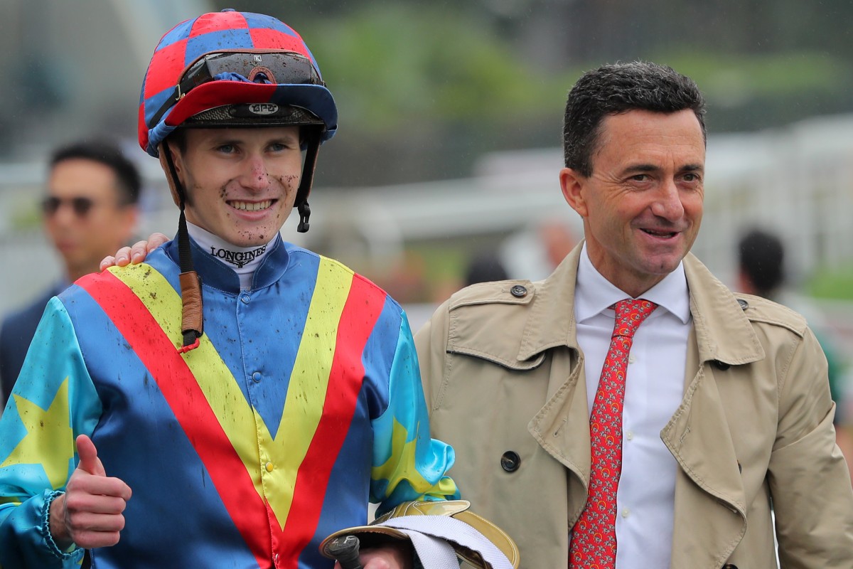 Jockey Luke Ferraris and trainer Douglas Whyte enjoy The Good Deal’s win at Sha Tin on Sunday. Photos: Kenneth Chan