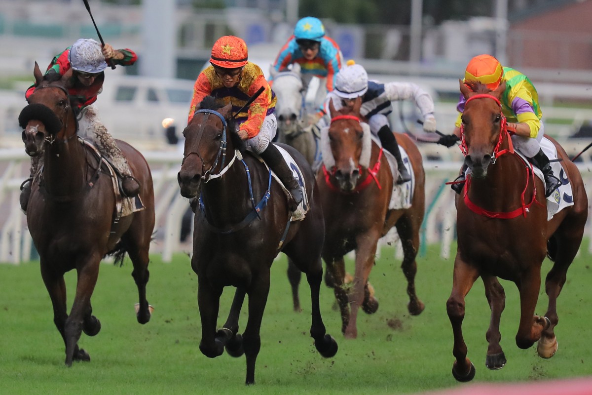 Russian Emperor (left) finishes sixth behind Straight Arron (middle) at Sha Tin on Sunday. Photo: Kenneth Chan
