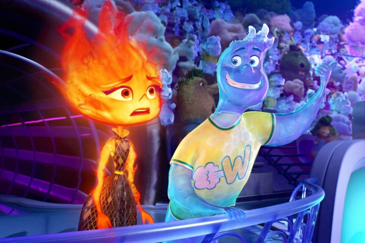 In Elemental, Ember, a fire element, learns to be friends with Wade, who is a water element. Photo: Disney/Pixar