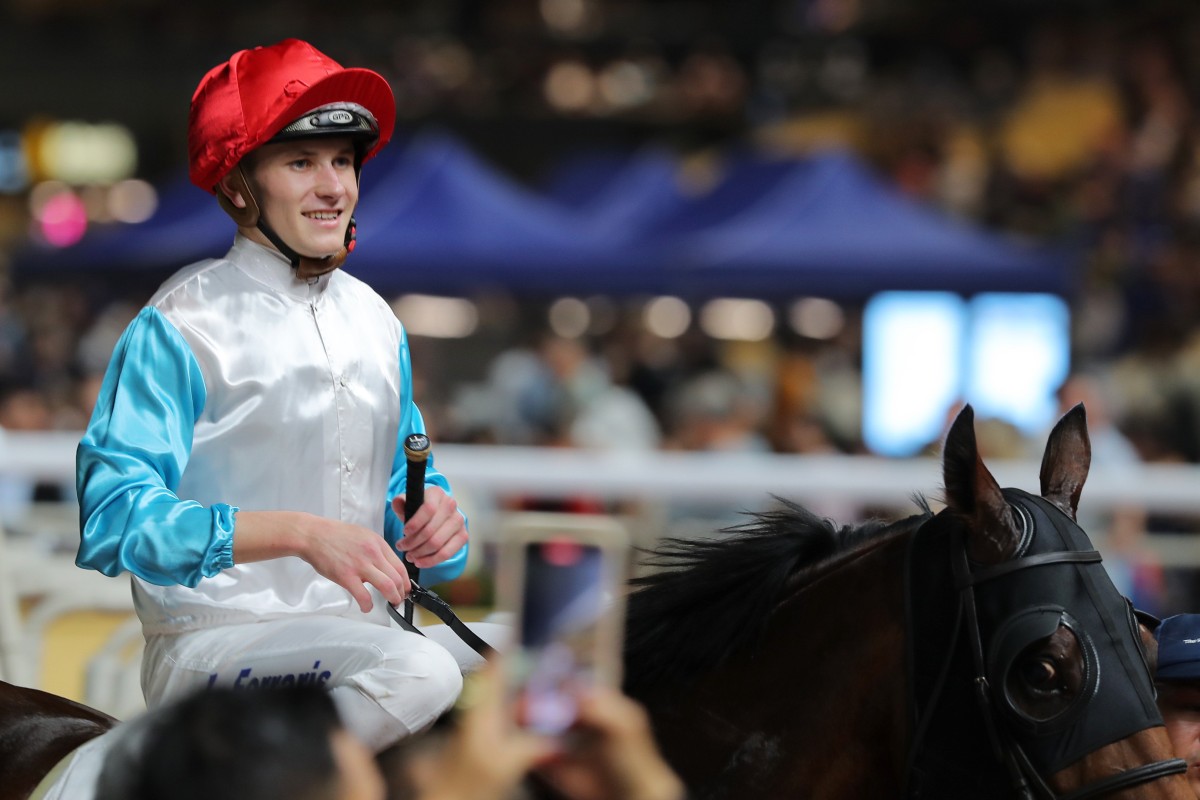 Luke Ferraris is all smiles after his Happy Valley double on Wednesday. Photos: Kenneth Chan