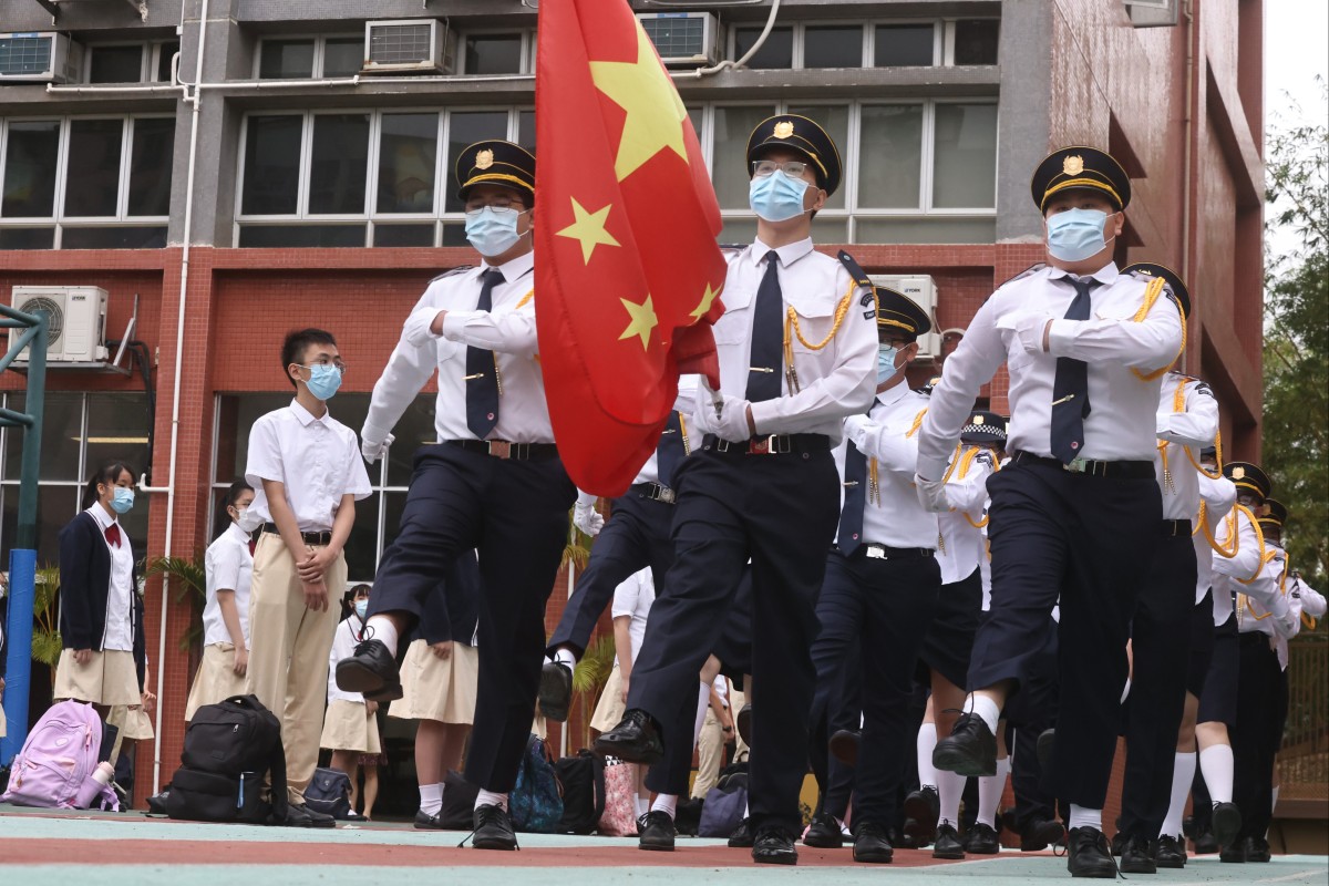 Students at Gertrude Simon Lutheran College in Yuen Long celebrate a previous National Security Education Day. Photo: K.Y. Cheng