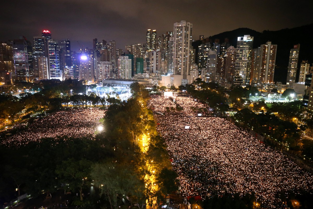 Hong Kong residents gather for the June 4 vigil at Victoria Park in 2019. The event has not been held since that year. Photo: Winson Wong