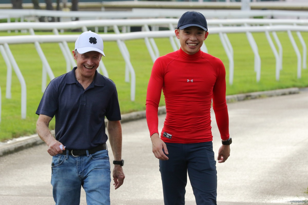 Felix Coetzee (left) and Jack Wong at Sha Tin trackwork on June 23. Photos: Kenneth Chan