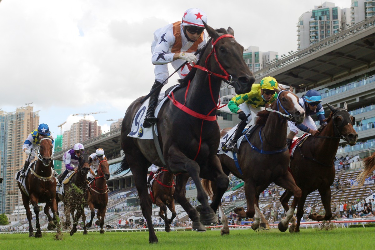 Courier Wonder wins the 2021 Group Three Sha Tin Vase (1,200m) under Joao Moreira. Photo: Kenneth Chan