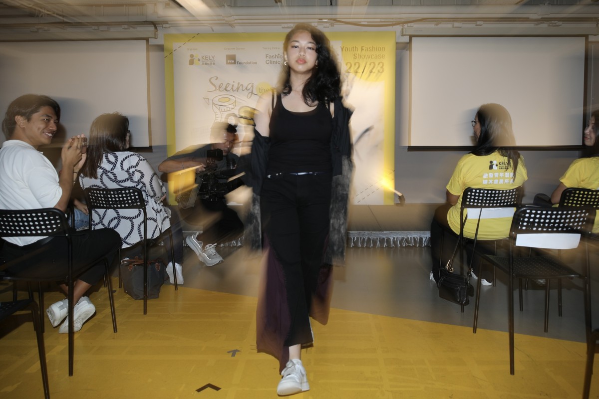 Yazmin Tamrakar walks the runway at the Seeing the Possibilities youth fashion showcase in Kwun Tong. Photo: Xiaomei Chen