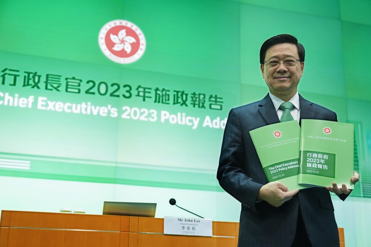 Chief Executive John Lee Ka-chiu gave his second policy address at the Central Government Office in Admiralty on Wednesday. Photo: Sam Tsang