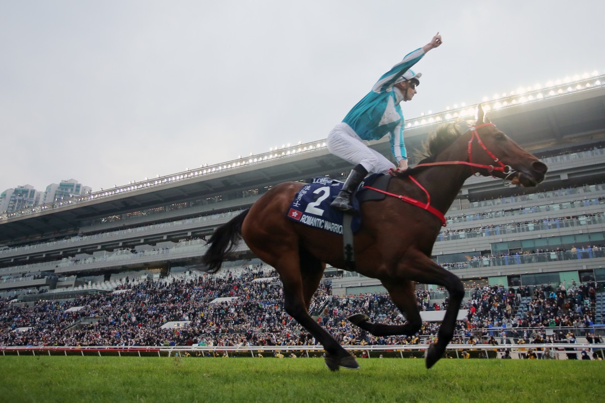 Romantic Warrior wins the 2022 Hong Kong Cup under James McDonald. Photo: Kenneth Chan