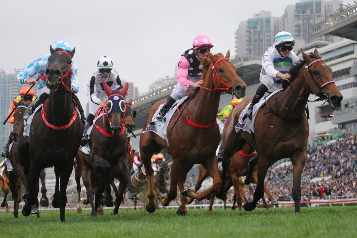 Voyage Bubble (right) wins last season’s Hong Kong Derby (2,000m) at Sha Tin on March 19. Photo: Kenneth Chan