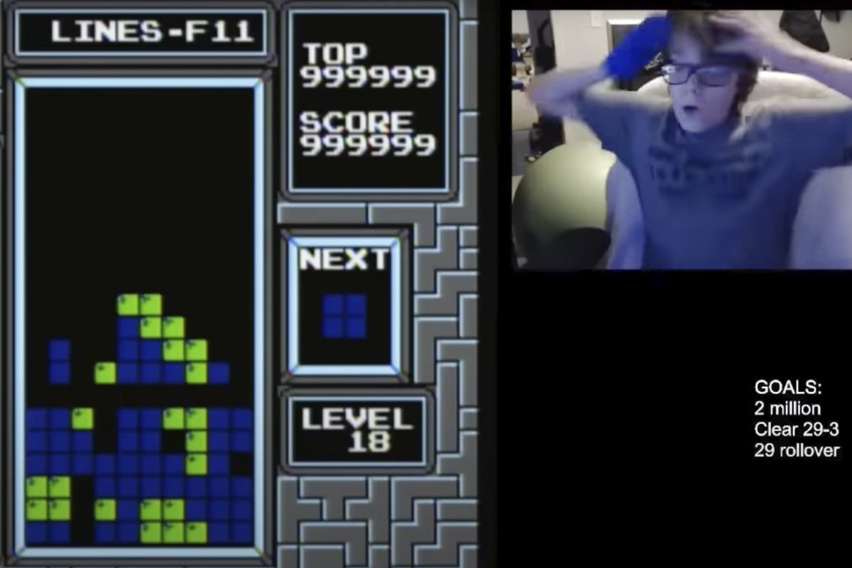In this image taken from video, 13-year-old Willis Gibson reacts after playing a game of Tetris. In late December, Gibson became the first player to officially “beat” the original Nintendo version of the game. Photo: Willis Gibson via AP