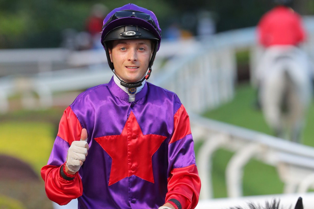 Harry Bentley gives the thumbs up after winning aboard Blue Marlin earlier this season. Photo: Kenneth Chan