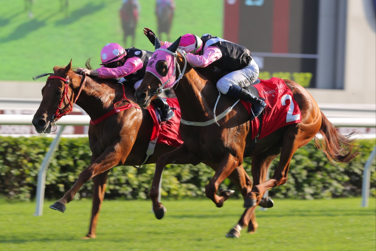 Beauty Eternal (inside) fends off Beauty Joy to land the Group Two Jockey Club Mile in November. Photo: Kenneth Chan