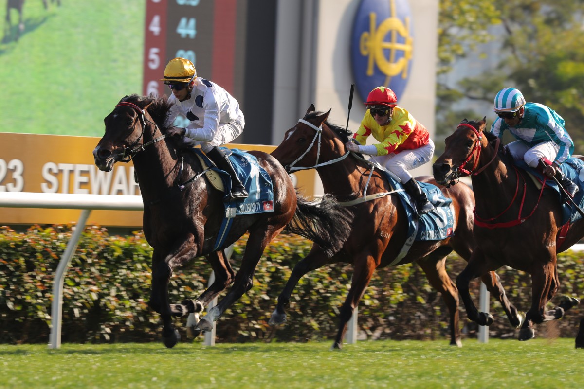 Golden Sixty wins the 2023 Stewards’ Cup. Photo: Kenneth Chan