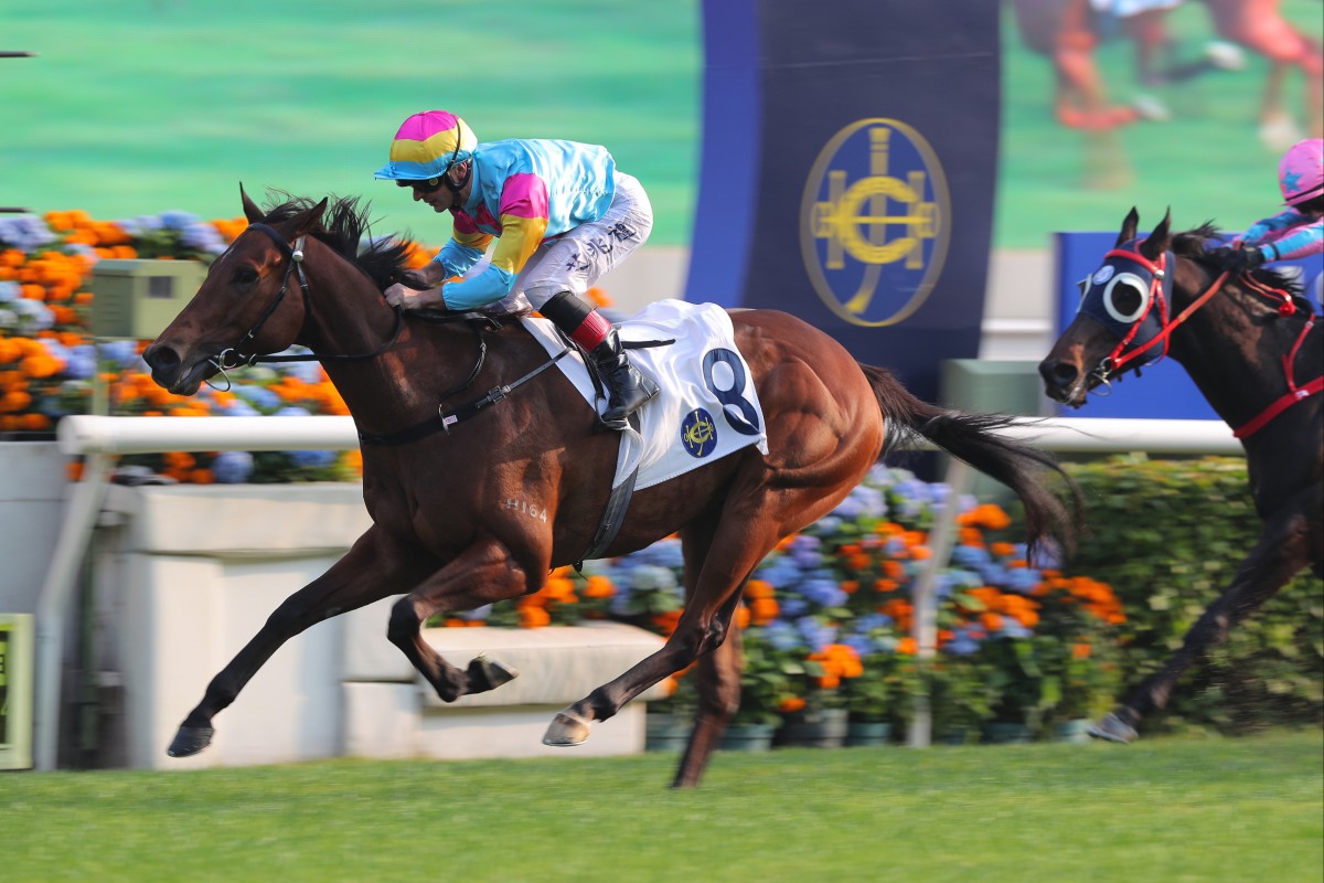 Taj Dragon takes out the Group Three Chinese Club Challenge Cup (1,400m) under Andrea Atzeni on New Year’s Day. Photo: Kenneth Chan