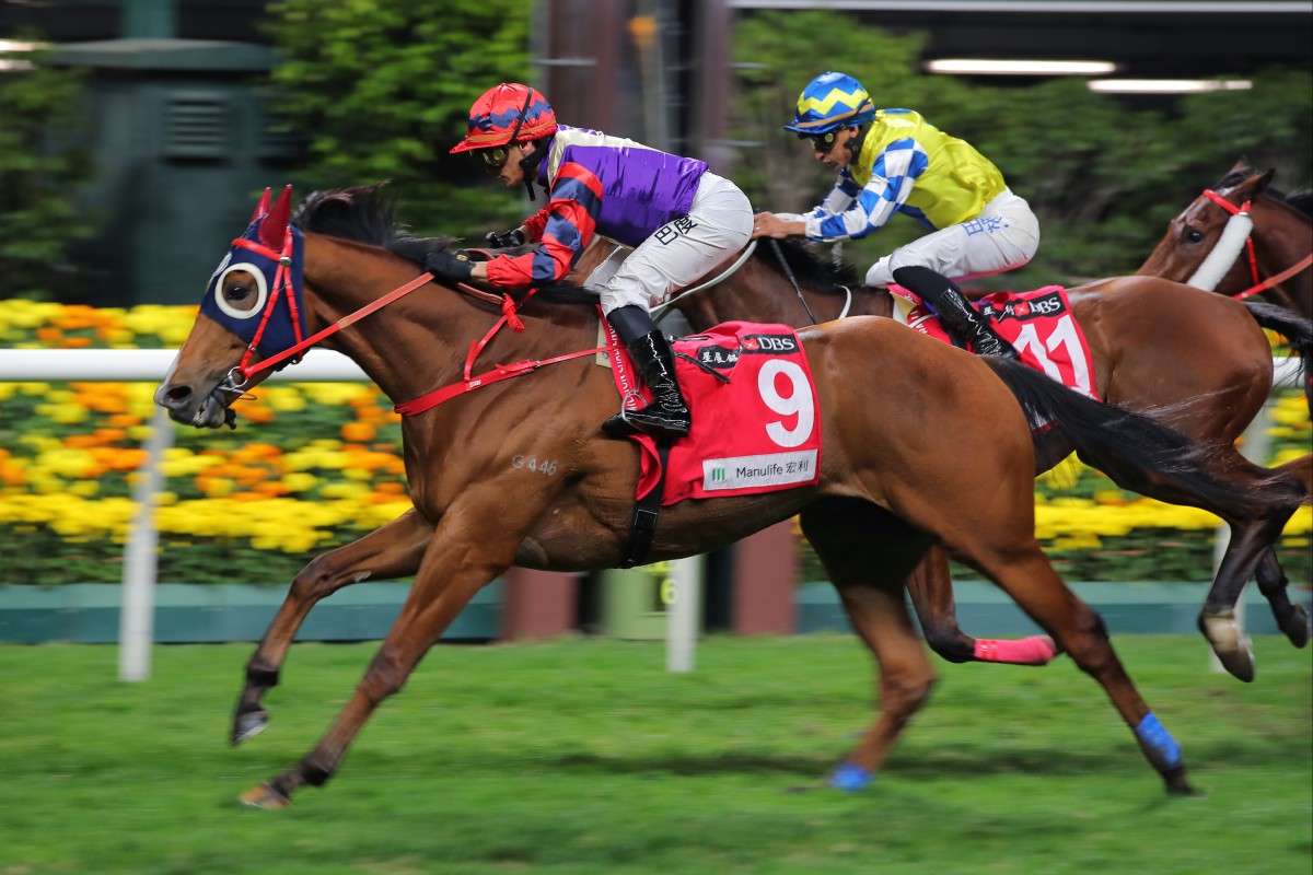 Happy Together lands the Group Three January Cup (1,800m) ahead of La City Blanche at Happy Valley. Photo: Kenneth Chan