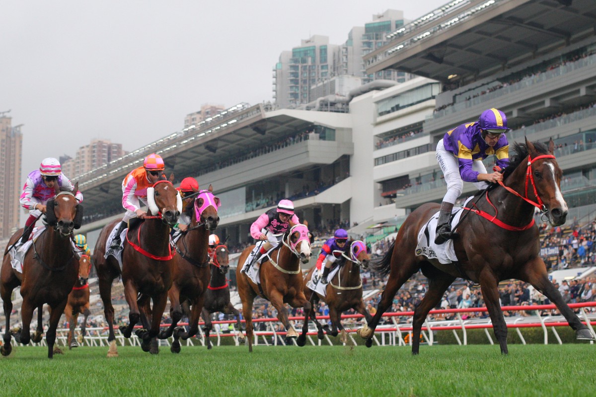 Helios Express is in a league of his own as he passes the Sha Tin winning post in front in the Classic Mile. Photos: Kenneth Chan