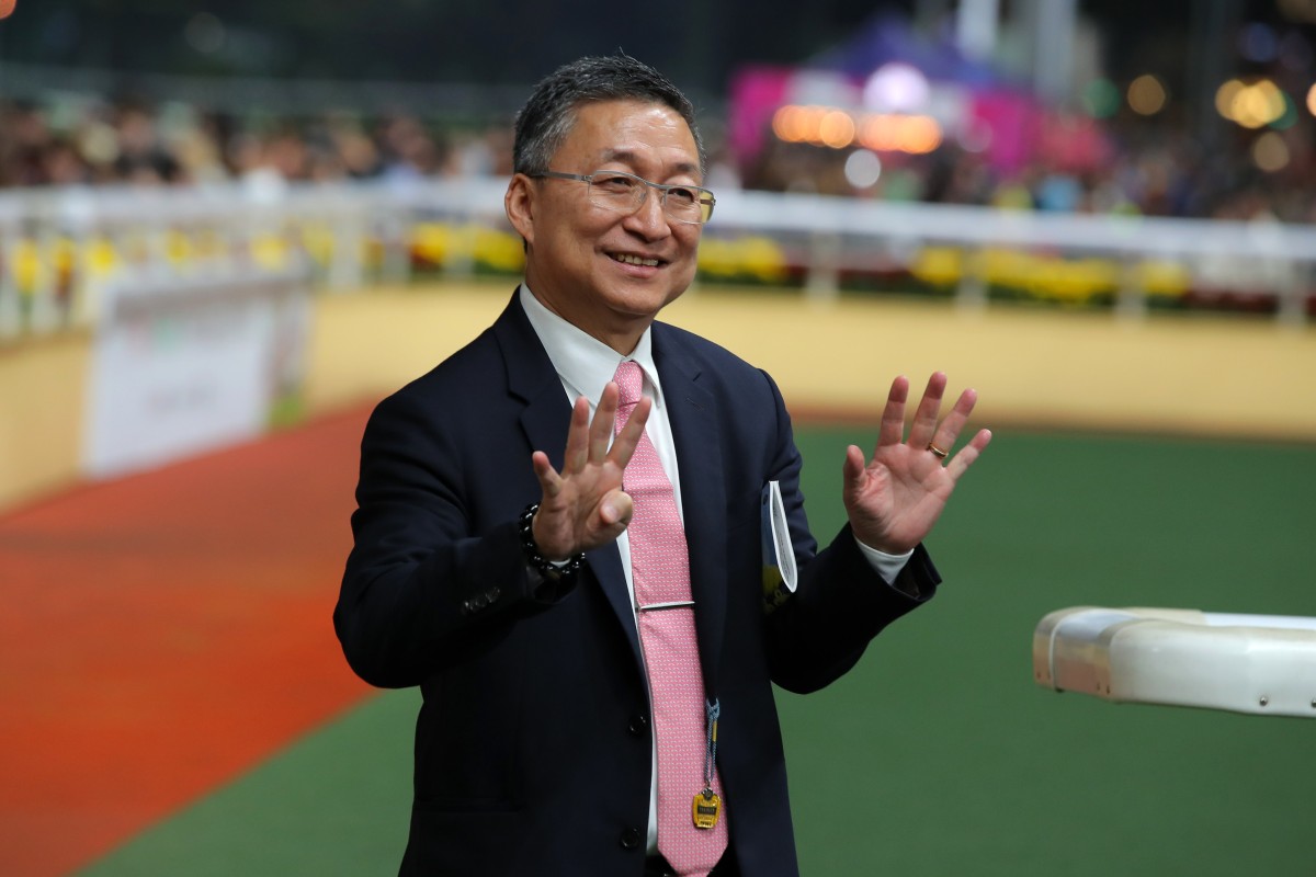 Francis Lui enjoys his 900th Hong Kong winner at Happy Valley on Thursday night. Photo: Kenneth Chan