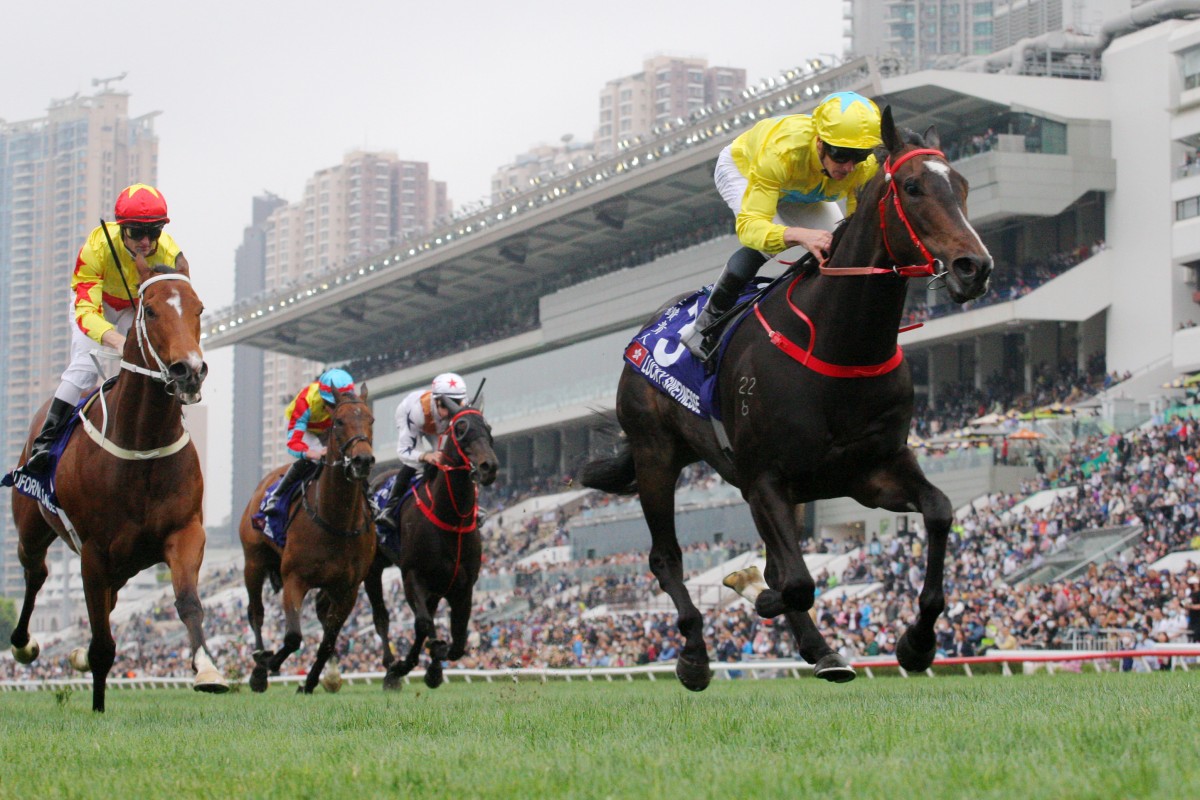Lucky Sweynesse takes out last year’s Group One Queen’s Silver Jubilee Cup (1,400m) under James McDonald. Photo: Kenneth Chan