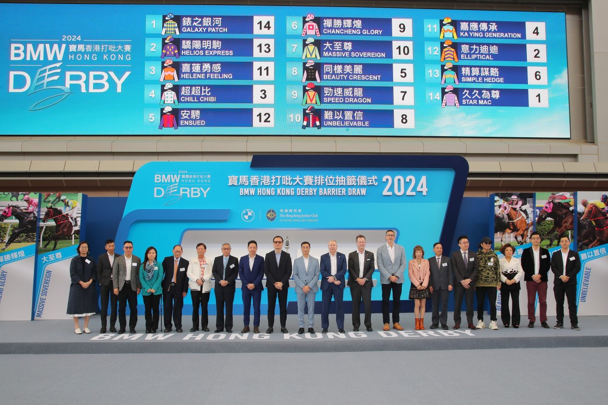 Thursday’s BMW Hong Kong Derby (2,000m) barrier draw in the Sha Tin parade ring. Photos: Kenneth Chan