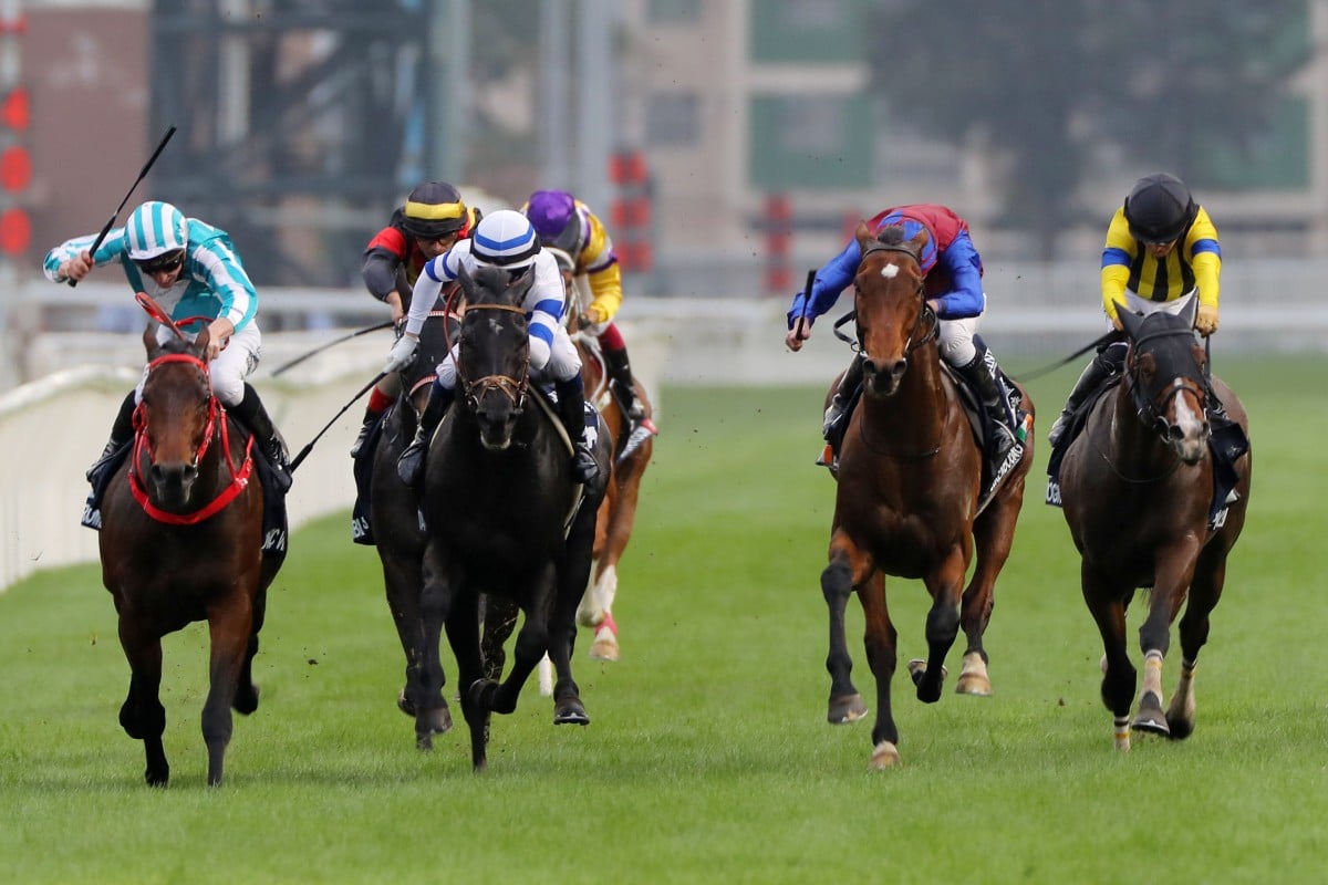 Prognosis (right) runs Romantic Warrior (left) to a length in last year’s Group One Hong Kong Cup. Photo: Kenneth Chan