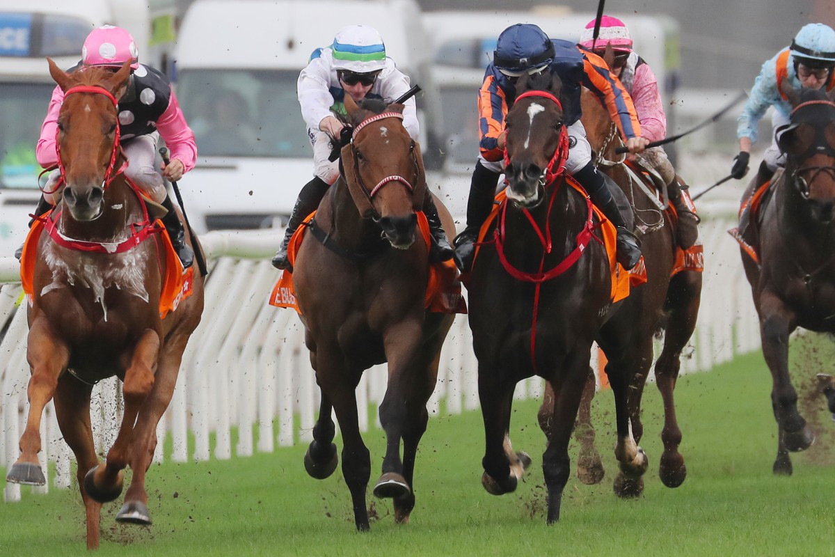 Voyage Bubble (second from left) runs third behind Beauty Eternal in Sunday’s Champions Mile. Photo: Kenneth Chan